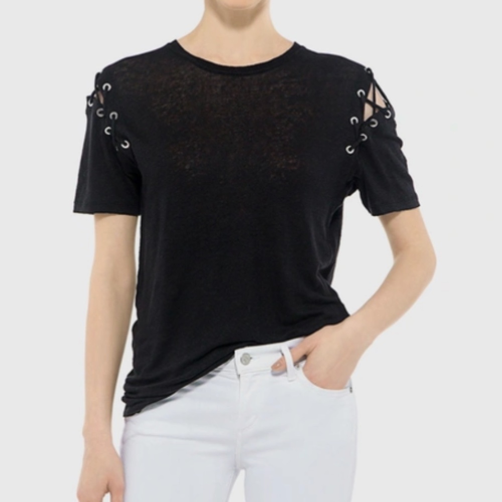 Iro Black Lace Up Sleeve T-shirt